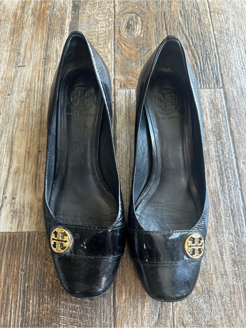 Tory Burch Heels Womens Marion Block Pumps Black Patent Leather Office Wear 8M